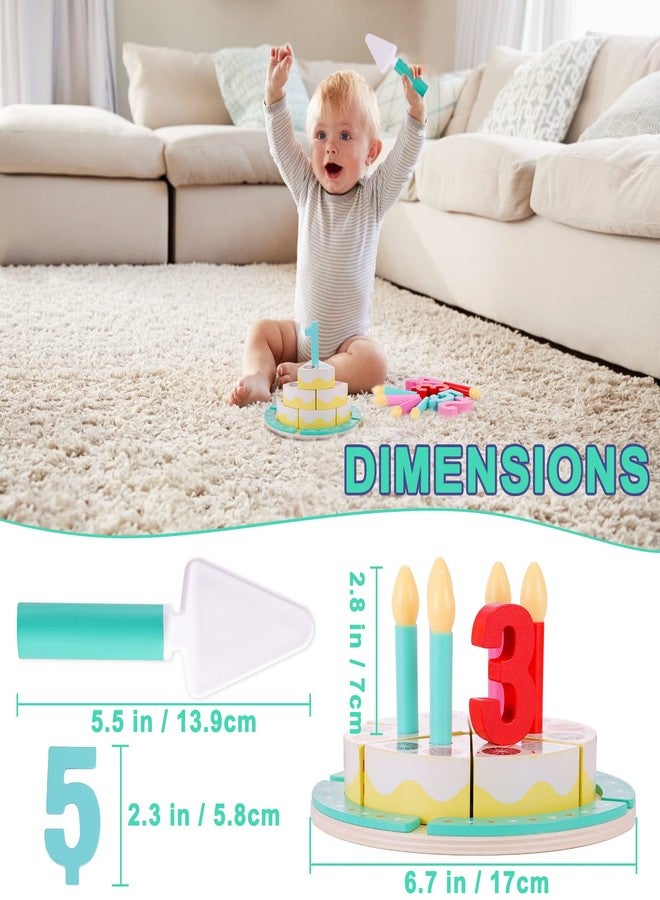 Pithfor Birthday Cake Cutting Toys, Wooden Play Food Set for Kids Toddlers, Pretend Play Kitchen Toys for Boys Girls - Image 3
